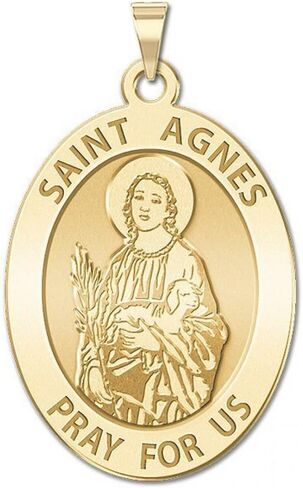 PicturesOnGold.com Saint Agnes of Rome Oval Religious Medal - 14K Yellow or White Gold, or Sterling Silver in Saudi Arabia