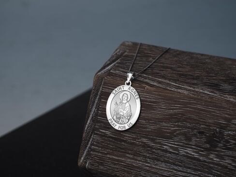 PicturesOnGold.com Saint Agnes of Rome Oval Religious Medal - 14K Yellow or White Gold, or Sterling Silver in Saudi Arabia