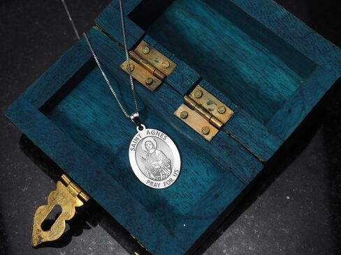 PicturesOnGold.com Saint Agnes of Rome Oval Religious Medal - 14K Yellow or White Gold, or Sterling Silver in Saudi Arabia
