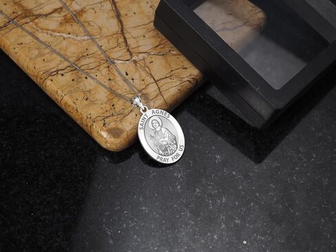 PicturesOnGold.com Saint Agnes of Rome Oval Religious Medal - 14K Yellow or White Gold, or Sterling Silver in Saudi Arabia