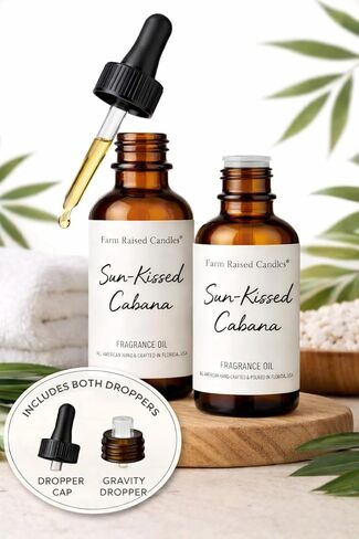 قطرات رائحة شموع المزرعة - 1 أونصة سائلة (30 مل) 400+ زجاجة قطرة - زيت عطري فاخر مصنوع في الولايات المتحدة الأمريكية من صن كيسد كابانا، - ناشرات، آلات رائحة، شموع، ذوبان، زيت كرة مجفف للصوف in Kuwait