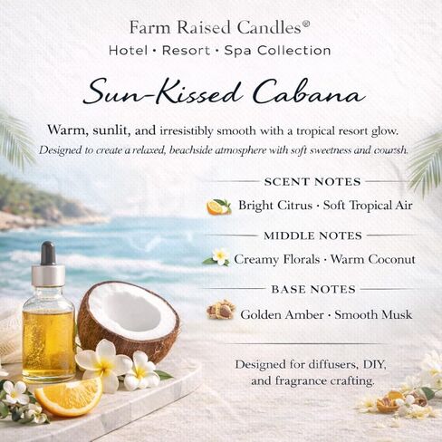 قطرات رائحة شموع المزرعة - 1 أونصة سائلة (30 مل) 400+ زجاجة قطرة - زيت عطري فاخر مصنوع في الولايات المتحدة الأمريكية من صن كيسد كابانا، - ناشرات، آلات رائحة، شموع، ذوبان، زيت كرة مجفف للصوف in Kuwait