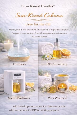 قطرات رائحة شموع المزرعة - 1 أونصة سائلة (30 مل) 400+ زجاجة قطرة - زيت عطري فاخر مصنوع في الولايات المتحدة الأمريكية من صن كيسد كابانا، - ناشرات، آلات رائحة، شموع، ذوبان، زيت كرة مجفف للصوف in Kuwait