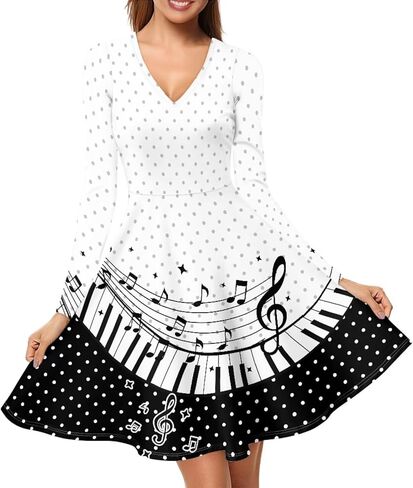 فستان حفلات الموسيقى TOADDITDO للنساء مقاس كبير ورقبة على شكل حرف V فستان صيفي أنيق بأكمام طويلة وخصر عالي in Kuwait