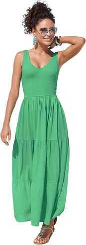 LASCANA Women's Smocked V-Neck Maxi Dress in Saudi Arabia