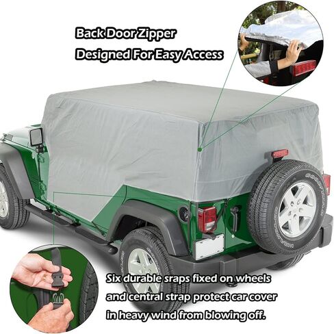 Big Ant Cab Cover for 2007-2025 Je-ep Wrangler Cover JKU JLU 4 Door, Waterproof Half Car Cover Oxford with Reflective Strip, Sun Snowproof Cab Car Cover for Convenient Zipper for Trunk Gray in Kuwait