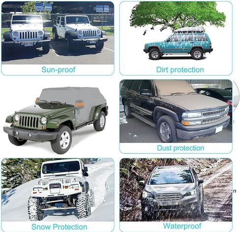 Big Ant Cab Cover for 2007-2025 Je-ep Wrangler Cover JKU JLU 4 Door, Waterproof Half Car Cover Oxford with Reflective Strip, Sun Snowproof Cab Car Cover for Convenient Zipper for Trunk Gray in Kuwait
