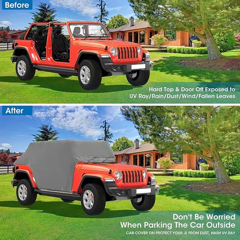 Big Ant Cab Cover for 2007-2025 Je-ep Wrangler Cover JKU JLU 4 Door, Waterproof Half Car Cover Oxford with Reflective Strip, Sun Snowproof Cab Car Cover for Convenient Zipper for Trunk Gray in Kuwait