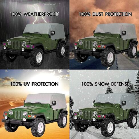 Big Ant Cab Cover for 2007-2025 Je-ep Wrangler Cover JKU JLU 4 Door, Waterproof Half Car Cover Oxford with Reflective Strip, Sun Snowproof Cab Car Cover for Convenient Zipper for Trunk Gray in Kuwait