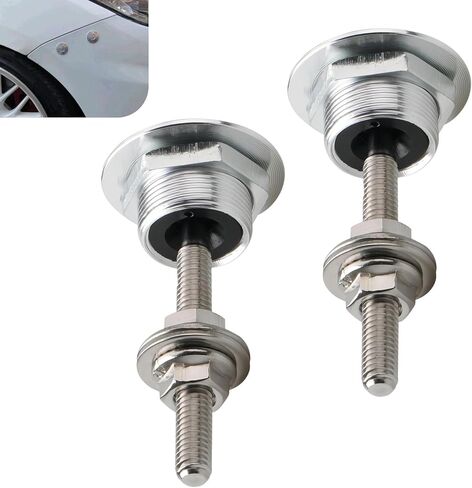 2PCS Vehicle Hood Pins, Alloy Rust-proof & Breakproof Hood Lock, Carbon Fiber Texture Fixing Tool for Quick Release Lock Latch Bumper, Universal for Most Cars, Trucks, SUVs (Silver) in Saudi Arabia