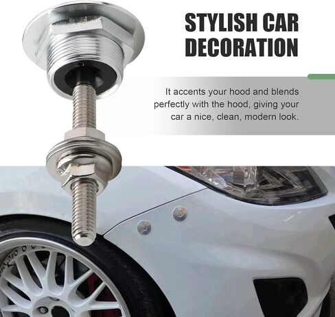 2PCS Vehicle Hood Pins, Alloy Rust-proof & Breakproof Hood Lock, Carbon Fiber Texture Fixing Tool for Quick Release Lock Latch Bumper, Universal for Most Cars, Trucks, SUVs (Silver) in Saudi Arabia