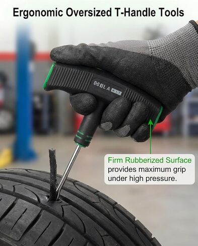 طقم إصلاح الإطارات 20 قطعة - طقم سدادات الإطارات المسطحة يتضمن أدوات مريحة على شكل حرف T مع قبضة مغطاة بالمطاط، وشرائط إصلاح الإطارات بمقاسين، وسكين، ومقياس ضغط الإطارات ومواد التشحيم - السيارة، وسيارات الدفع الرباعي، والدراجات النارية، وATV in Kuwait