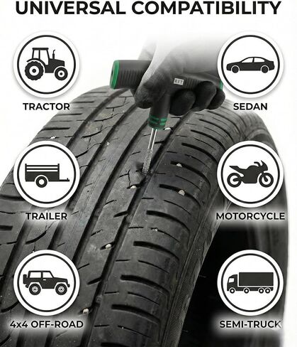 طقم إصلاح الإطارات 20 قطعة - طقم سدادات الإطارات المسطحة يتضمن أدوات مريحة على شكل حرف T مع قبضة مغطاة بالمطاط، وشرائط إصلاح الإطارات بمقاسين، وسكين، ومقياس ضغط الإطارات ومواد التشحيم - السيارة، وسيارات الدفع الرباعي، والدراجات النارية، وATV in Kuwait