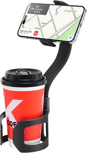 APPS2Car حامل الأكواب حامل الهاتف للسيارة 2 في 1 زجاجة صغيرة للمشروبات ودية ارتفاع قابل للتعديل ذراع طويل تشغيل بيد واحدة لهاتف iPhone Samsung in Kuwait