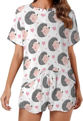 طقم بيجامات نسائية من Dujiea ملابس نوم قصيرة الأكمام من Doodle Cupcakes، مجموعة ملابس صالة بيجامات بأكمام قصيرة وسروال قصير مع جيوب in Saudi Arabia