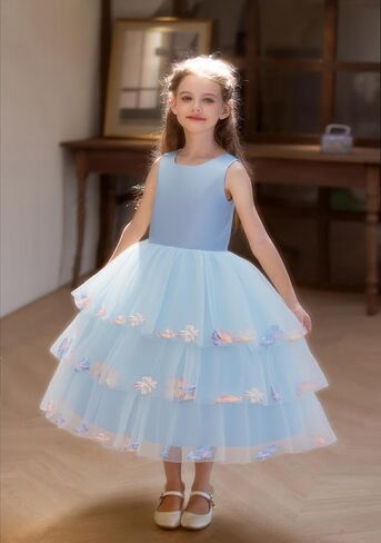 Flower Girls Wedding Guest Dress Princess Birthday Party Tiered Satin Tulle Fancy Pageant Holiday Formal Dresses in Saudi Arabia