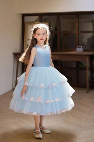 Flower Girls Wedding Guest Dress Princess Birthday Party Tiered Satin Tulle Fancy Pageant Holiday Formal Dresses in Saudi Arabia