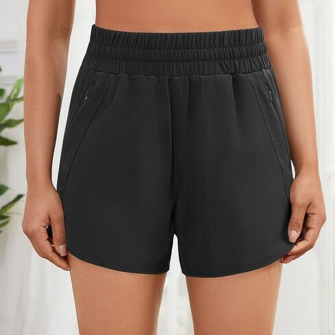 Women's 5" Athletic Running Shorts High Waisted Quick Dry Lightweight Workout Gym Track Shorts with Zip Pocket UPF 50+ in Saudi Arabia