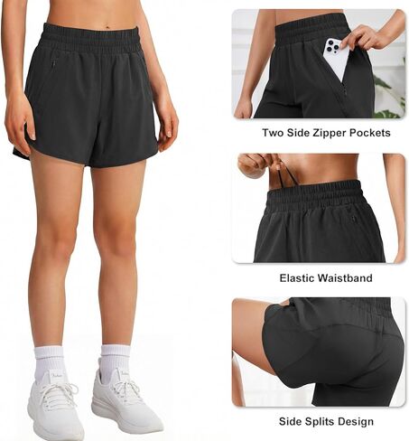 Women's 5" Athletic Running Shorts High Waisted Quick Dry Lightweight Workout Gym Track Shorts with Zip Pocket UPF 50+ in Saudi Arabia