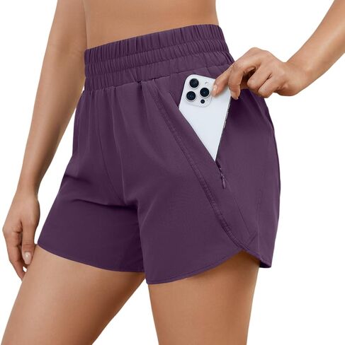 Women's 5" Athletic Running Shorts High Waisted Quick Dry Lightweight Workout Gym Track Shorts with Zip Pocket UPF 50+ in Saudi Arabia