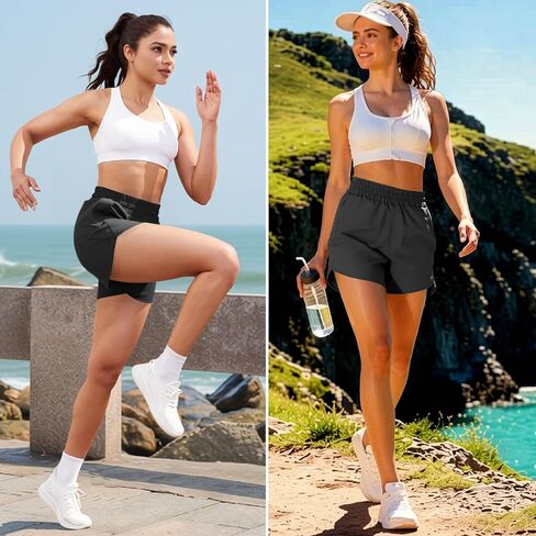 Women's 5" Athletic Running Shorts High Waisted Quick Dry Lightweight Workout Gym Track Shorts with Zip Pocket UPF 50+ in Saudi Arabia
