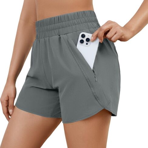 Women's 5" Athletic Running Shorts High Waisted Quick Dry Lightweight Workout Gym Track Shorts with Zip Pocket UPF 50+ in Saudi Arabia