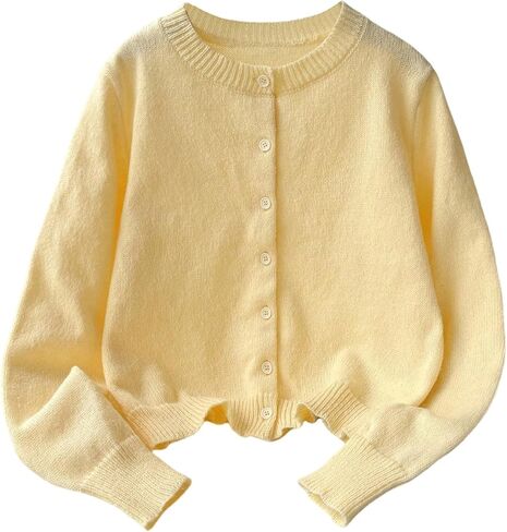 SweatyRocks Girl's Button Down Cardigan Crew Neck Long Sleeve Casual Sweater Cardigans in Saudi Arabia