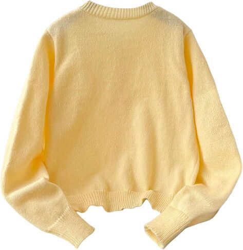 SweatyRocks Girl's Button Down Cardigan Crew Neck Long Sleeve Casual Sweater Cardigans in Saudi Arabia