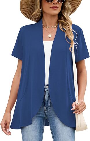 سترة نسائية من DEARCASE بأكمام قصيرة بوليرو سترة خفيفة الوزن صيفية غير رسمية مفتوحة من الأمام ثنيات ربيعية in Kuwait