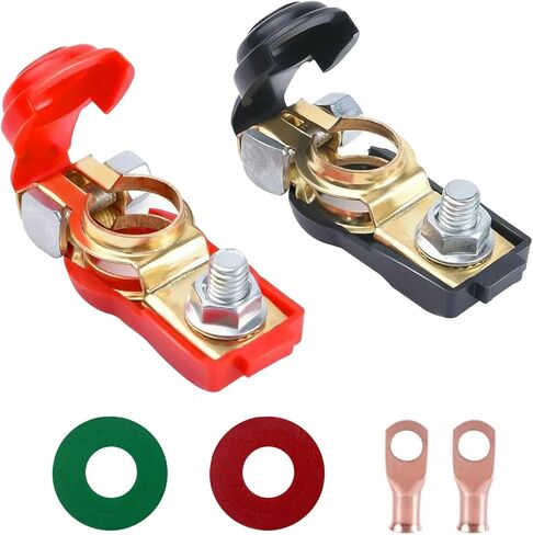 Universal Negative & Positive Car Battery Terminal Connector Classification Kit, Battery Cable Ends, Auto Pure Copper Terminal Clamp Connector, Auto Cable Top Post with Plastic Cover for Car RV in Saudi Arabia