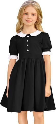 Kids 1950s Vintage Dresses for Girls 50s Outfits Doll Collar Retro 50's Tea Party Audrey Hepburn Rockabilly Swing Dress in Saudi Arabia