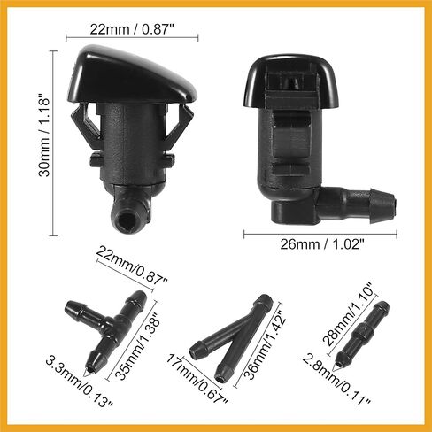 مجموعة فوهات ممسحة الزجاج الأمامي لسيارة تويوتا تاكوما مع حشوات خرطوم سائل بطول 1 متر - عبوة من 6 قطع بديلة باللون الأسود in Kuwait