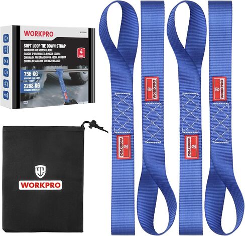 WORKPRO Soft Loop Tie Down Straps (4-Pack), 1.6" x 17", 5000 lbs Breaking Strength, Heavy Duty with Soft Loop Ends for Securing Motorcycles, ATVs, UTVs, Kayaks, Dirt Bikes - Blue in Saudi Arabia