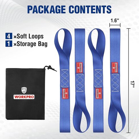 WORKPRO Soft Loop Tie Down Straps (4-Pack), 1.6" x 17", 5000 lbs Breaking Strength, Heavy Duty with Soft Loop Ends for Securing Motorcycles, ATVs, UTVs, Kayaks, Dirt Bikes - Blue in Saudi Arabia