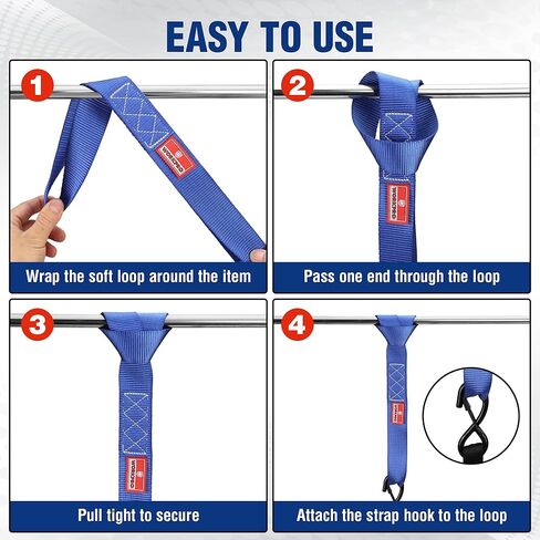 WORKPRO Soft Loop Tie Down Straps (4-Pack), 1.6" x 17", 5000 lbs Breaking Strength, Heavy Duty with Soft Loop Ends for Securing Motorcycles, ATVs, UTVs, Kayaks, Dirt Bikes - Blue in Saudi Arabia