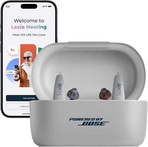 مساعدات سمعية Lexie B2 Plus OTC مدعومة من Bose - مساعدات سمعية قابلة لإعادة الشحن لكبار السن، حقيبة شحن لاسلكية لمدة 18 ساعة، أدوات مساعدة للسمع مع مكالمات تدعم البلوتوث على iOS، مساعدات للسمع (رمادي فاتح) in Kuwait