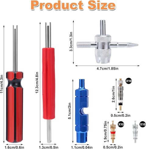 4 قطع أداة إزالة صمامات أساسية، 4 في 1 & أداة إصلاح جذع الإطارات المزدوجة والمفردة مع 30 قطعة من قلوب صمام الإطارات للدراجات النارية والسيارات والشاحنات والدراجات النارية in Kuwait