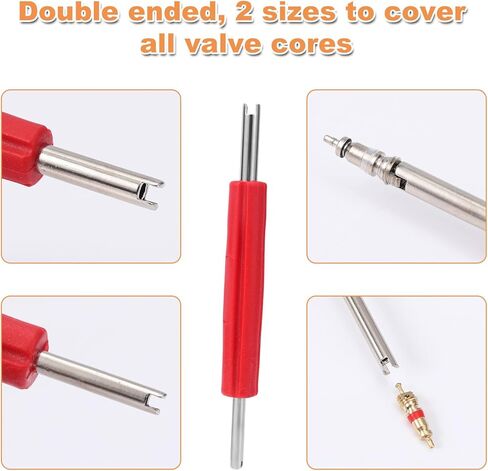 4 قطع أداة إزالة صمامات أساسية، 4 في 1 & أداة إصلاح جذع الإطارات المزدوجة والمفردة مع 30 قطعة من قلوب صمام الإطارات للدراجات النارية والسيارات والشاحنات والدراجات النارية in Kuwait