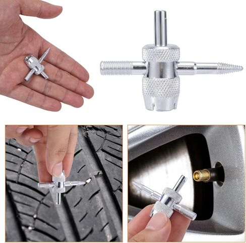 4 قطع أداة إزالة صمامات أساسية، 4 في 1 & أداة إصلاح جذع الإطارات المزدوجة والمفردة مع 30 قطعة من قلوب صمام الإطارات للدراجات النارية والسيارات والشاحنات والدراجات النارية in Kuwait