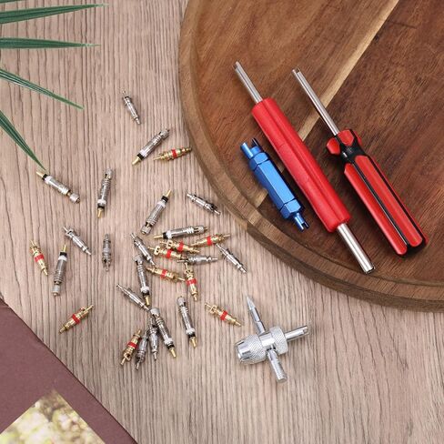 4 قطع أداة إزالة صمامات أساسية، 4 في 1 & أداة إصلاح جذع الإطارات المزدوجة والمفردة مع 30 قطعة من قلوب صمام الإطارات للدراجات النارية والسيارات والشاحنات والدراجات النارية in Kuwait