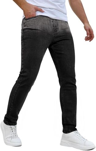 Men's Classic Slim Fit Stretchy Jeans for Men Skinny Flex Denim Pants Ripped Designer in Saudi Arabia