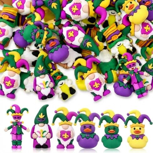 25 قطعة من Halloscume 25 قطعة من تماثيل Mardi Gras Mini Gnomes ديكورات تماثيل مطاطية صغيرة تماثيل صغيرة من الذهب الأرجواني والأخضر والذهبي للبالغين من Mardi Gras Carnival Party Favors Decor in Saudi Arabia