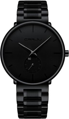 Mens Watches Ultra-Thin Minimalist Waterproof-Fashion Wrist Watch for Men Unisex Dress with Stainless Steel Band-Black Hands in Saudi Arabia