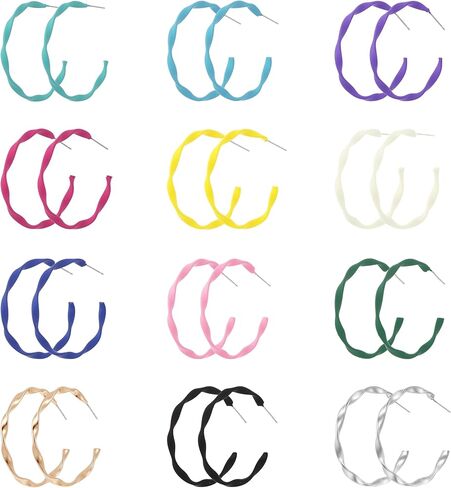 12 Pairs Colorful Hoop 80s Earrings for Women，Set with 925 Sterling Silver Ear Wires，30mm 40mm 50mm Retro Earrings for Daily Wear and Party，Hypoallergenic Lightweight Statement Design, Gift for Her in Saudi Arabia