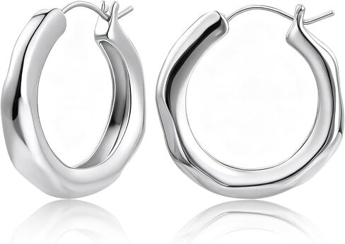 أقراط دائرية مطلية بالذهب الأبيض والذهب عيار 18 قيراط للنساء، تصميم المياه المتدفقة، خالية من النيكل لا تسبب الحساسية، حلقات أنيقة خفيفة الوزن آمنة للأذنين الحساسة، هدية لعيد الميلاد، عيد الأم، عيد الحب، عيد الميلاد in Kuwait