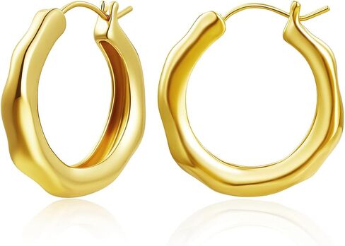 18K Gold & White Gold Plated Hoop Earrings for Women, Flowing Water Design, Hypoallergenic Nickel Free, Lightweight Dainty Hoops Safe for Sensitive Ears, Gift for Birthday, Mother’s Day, Valentine’s Day, Christmas in Saudi Arabia