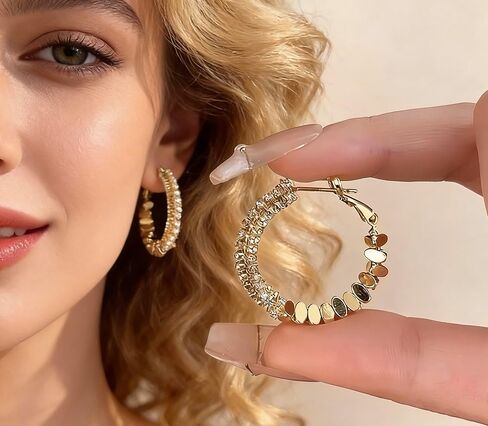 أقراط كريستال مطلية بالذهب عيار 18 قيراط من CCT للنساء - نصف سلسلة أنيقة نصف مرصوفة من تشيكوسلوفاكيا، مجوهرات لا تسبب الحساسية لحفلات الزفاف، والحفلات، والارتداء اليومي، وهدية أنيقة لها in Kuwait