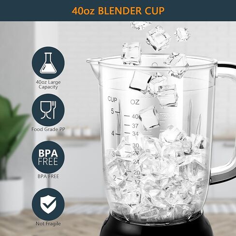 Bear Blender، 2023 ترقية خلاط المخفوقات والعصائر بقدرة 700 وات مع كوب خلاط على سطح الطاولة سعة 40 أونصة للمطبخ، 3 سرعات لسحق الثلج والهريس والفواكه المجمدة مع تنظيف مستقل in Kuwait