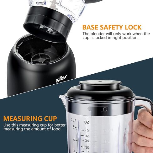 Bear Blender، 2023 ترقية خلاط المخفوقات والعصائر بقدرة 700 وات مع كوب خلاط على سطح الطاولة سعة 40 أونصة للمطبخ، 3 سرعات لسحق الثلج والهريس والفواكه المجمدة مع تنظيف مستقل in Kuwait