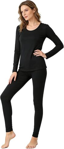 طقم ملابس داخلية حريرية حريرية للسيدات من Real Silk Life طقم طويل جونز حراري للنساء بطبقة أساسية ناعمة من الأعلى والأسفل in Kuwait